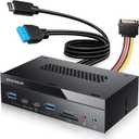 GRAUGEAR 5.25 Inch 10Gbps USB 3.2 PC Front Panel Card Reader with Audio Ports, SD/microSD Internal Card Reader, USB3.2 Type-E Key-A 20-Pin Header & USB3.0 Header & 15-Pin SATA Power Connector Required
