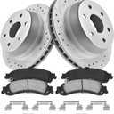 Rear Brake Pads and Rotors Kit for Tahoe [ 2000-2006 ], Geomet Coated Brake Kit, Drilled and Slotted Brake Rotors Pads [ 13in ], Automotive Replacement Brake Kits 55067 D834