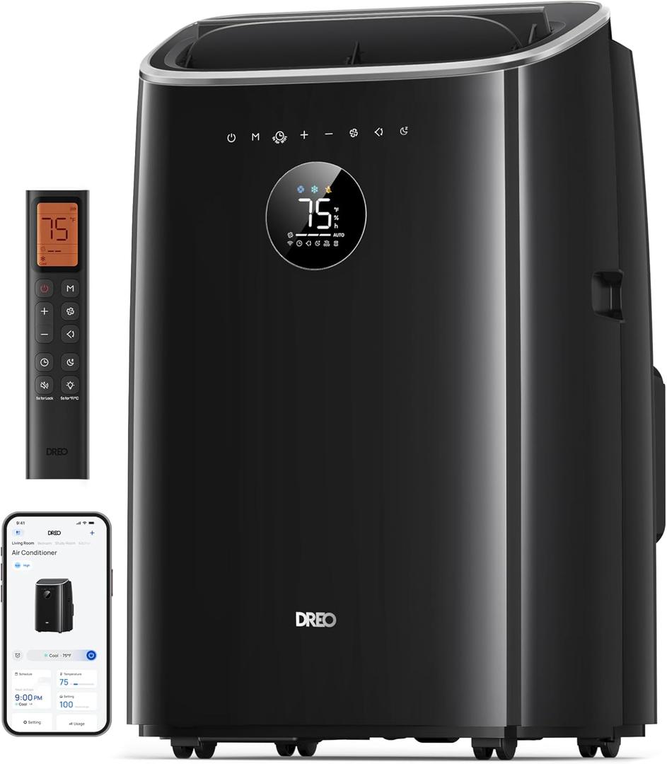 DREO Portable Air Conditioner 319S, 10000 BTU ASHRAE (6000 BTU DOE) Smart AC Unit for Bedroom with Drainage-free Cooling, Fan&Dehumidifier 3 in 1, APP/Voice/Remote, Quiet Standing AC for Room Indoors