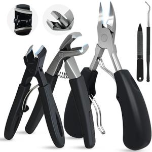 Heavy Duty Toenail Clippers for Seniors with Thick Toenails, Nail Clippers for Men & Women, Slanted Curved Blade with Angled Head, Wide Jaw Toenail Cutter with Catcher & Long Handle 5 Piece Set