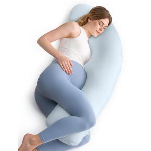 Momcozy Pregnancy Pillows for Side Sleeping, J Shaped Maternity Body Pillow for Pregnancy, Soft Pregnancy Pillow for Head Neck Belly Support, Blue