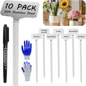 304 Stainless Steel Plant Label, 10 Waterproof Metal Plant Label Stakes and Marker Pen, 7.87" Garden Markers for Outdoor Indoor Plants Identification.