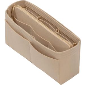 DailyPlus Purse Organizer Insert with Zipper Felt Bag Organizer Handbag Organizer Insert Bag in Bag Organizer with Key Chain for Tote Purse Bag Beige Slender-Medium