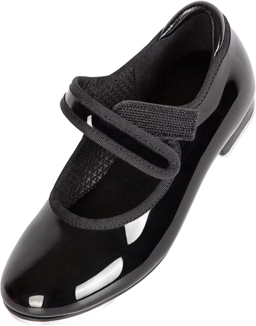 Tap Dance Shoes for Girls,Easy to put on and take off Design. (10 Little Kid, Black)