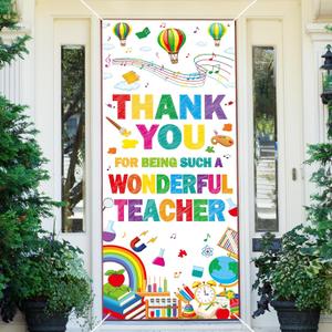 Treasure Cove Thank You Teachers Door Cover Teacher Appreciation Decorations Happy Teacher Week Banner Classroom Door Decor for School Front Porch Sign Appreciation Party Supplies