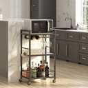 TUTOTAK Bar Cart, Home Bar Serving Cart with 3-Tier Mirrored Shelf, Drink Cart, Mobile Kitchen Shelf with Wine Rack, Rolling Beverage Cart, Black BC01BK033, 3 tier17"W)