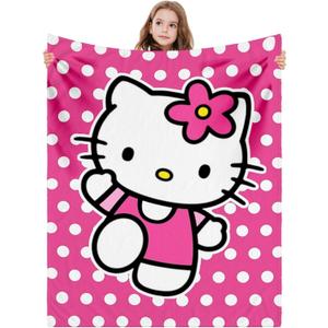 Kitty Silk Flannel Fleece Throw Blanket, Soft Plush, 40 x 60 Inch, All Seasons Blanket for Couch, Sofa, Bed, Camping, Travel (Pink-1)