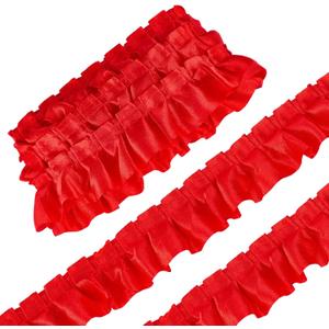 5 Yard Red Satin Ruffle Pleated Trim, 1.57 Inch Wide Organza Single Frill Layer Edging Trimmings, Gathered Ribbon Edge for Applique Sewing Crafts Home Decoration