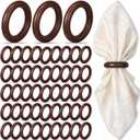 Thenshop 50 Pcs Decorative Wooden Napkin Rings Bulk Exquisite Round Dining Table Napkin Holder Buckles for Elegant Dining Wedding Harvest Holiday Party Home Gift Mini Hanging Ring (Dark Brown)