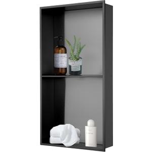 HOTIS 12"24" Black Double Selves Stainless Steel Shower Niche, Recessed Wall Niche, No Tile Needed Bathroom Niche for Shower Wall, Organizer Waterproof Recessed Wall Mounted Insert Storage Caddy (Blcak)