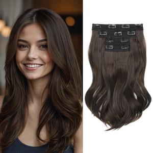 Clip in Hair Extensionss, 4PCS Hair Extensions 14" Short Layered Cut Hair Extensions Invisible Lace Weft Natural Soft Hairpieces for Women - Chocolate Brown