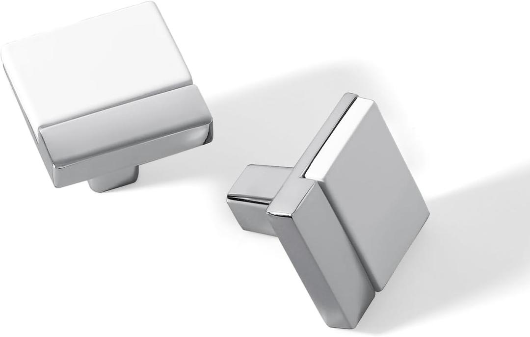 10 Pack White and Silver Cabinet Pulls Kitchen Cabinets Handles Zinc Alloy Cabinet Hardware Drawers Pulls for Cupboard Dresser Closet (10, White Silver, Square)