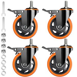 Caster Wheels Heavy Duty 5 Inch Stem Caster 2400 Lbs, Threaded Stem Casters 1/2"-13 x 1(Stem Diameter 1/2", Stem Length 1"), Safety Locking Caster Set of 4, Industrial Castor Wheels for Cart,Furniture
