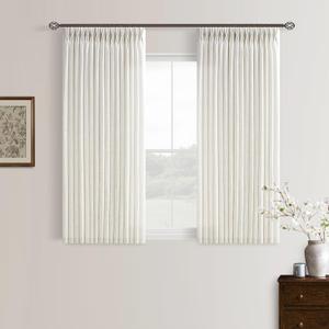 Natural Pinch Pleated Linen Curtains 45 Inch Length 2 Panels Set for Bedroom Dining Room Kitchen Semi Sheer Linen Boho Farmhouse Neutral Small Window Curtains 45 Inches Long Cream Ivory Birch 50x45