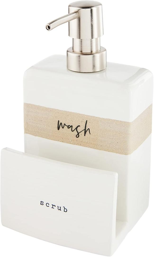 Mud Pie Stoneware Soap Sponge Holder, White/Cream, 7" x 4"