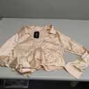 SOLY HUX Women's Satin Crop Blouse Collared V Neck Long Sleeve Shirts Sexy Cropped Tops (M, Plain Champagne)