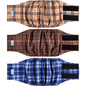 Leekalos Male Dog Diapers (3 Pack), High Absorbing Dog Belly Bands for Male Dogs, Washable Reusable Dog Male Wraps (Plaid, Small)