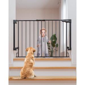 Cumbor 29.2–43" Baby Gate for Stairs, Wall-Mounted (Drill Required), Expandable No Bottom Bar Dog Gate, Auto Close Extra Wide Walk Thru, Pet & Toddler Proof Gate, Top & Bottom of Stairways,(Black)