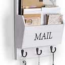 DLQuarts Mail Organizer with Key Holder for Wall Decorative Mail Sorter Wall Mounted, Wooden Mail Holder with 3 Hooks, White