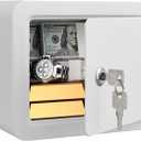 Marcree 0.23 Cubic Safe Box for Kids, Security Safe Steel Construction with Key Lock, Home Safes with Rounded Design for Child Protection, Lock Box for Home, 6.69 x 9.06 x 6.69 Inches, White