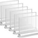 6 Pack 4x6 Horizontal Acrylic Sign Holder with Silver Border Clear Double Sided Picture Frame Wedding Table Number Holders Desktop Display Menu Stands for Paper Flyer Home Office(4 x 6 Inch, Silver)