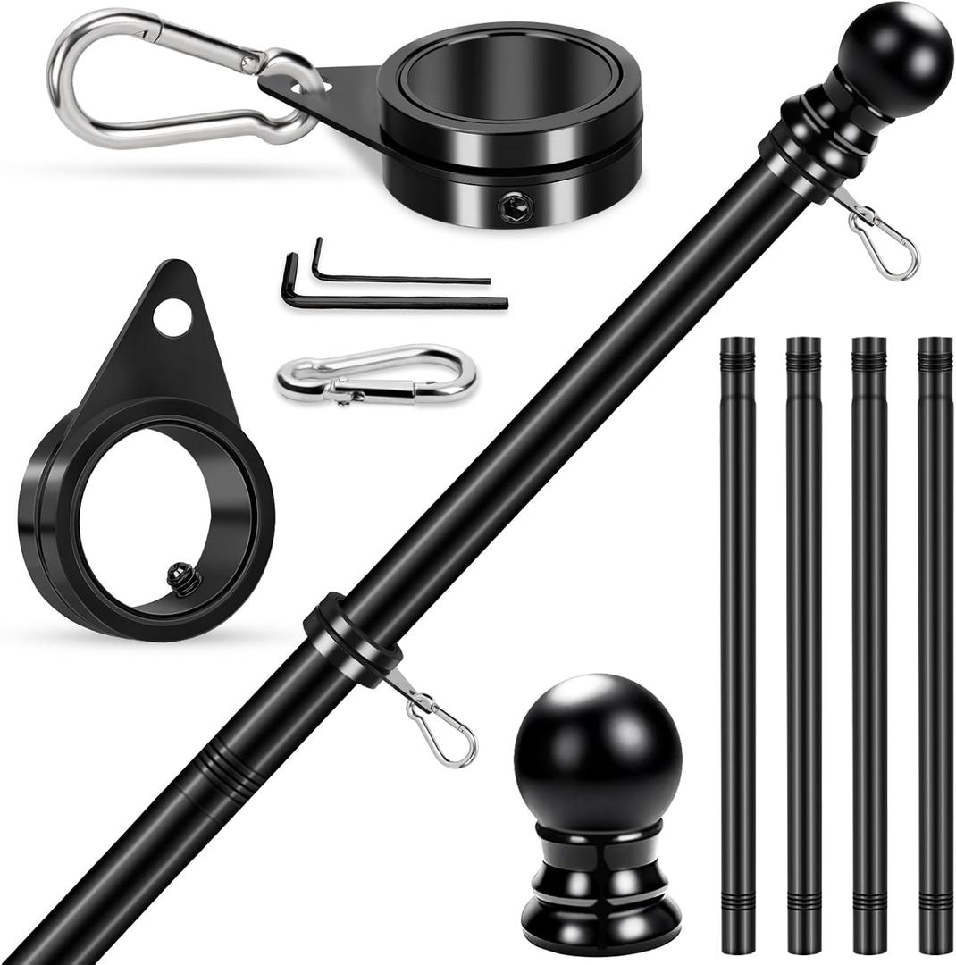 House Flag Pole, REERON 5 FT Metal Spinning Flag Poles Kit, 1" Tangle Free Stainless Steel Flagpole with 360 Flagpole Rings for Outside House Porch Residential Wall Mount for 3x5 Flag,Without Bracket