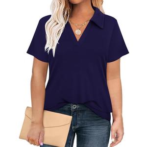 RITERA Plus Size Tops for Womens Polo Shirt Zipper Tshirt Office Business V Neck Tunic Work Blouses Dressy Collared Clothes, 3XL