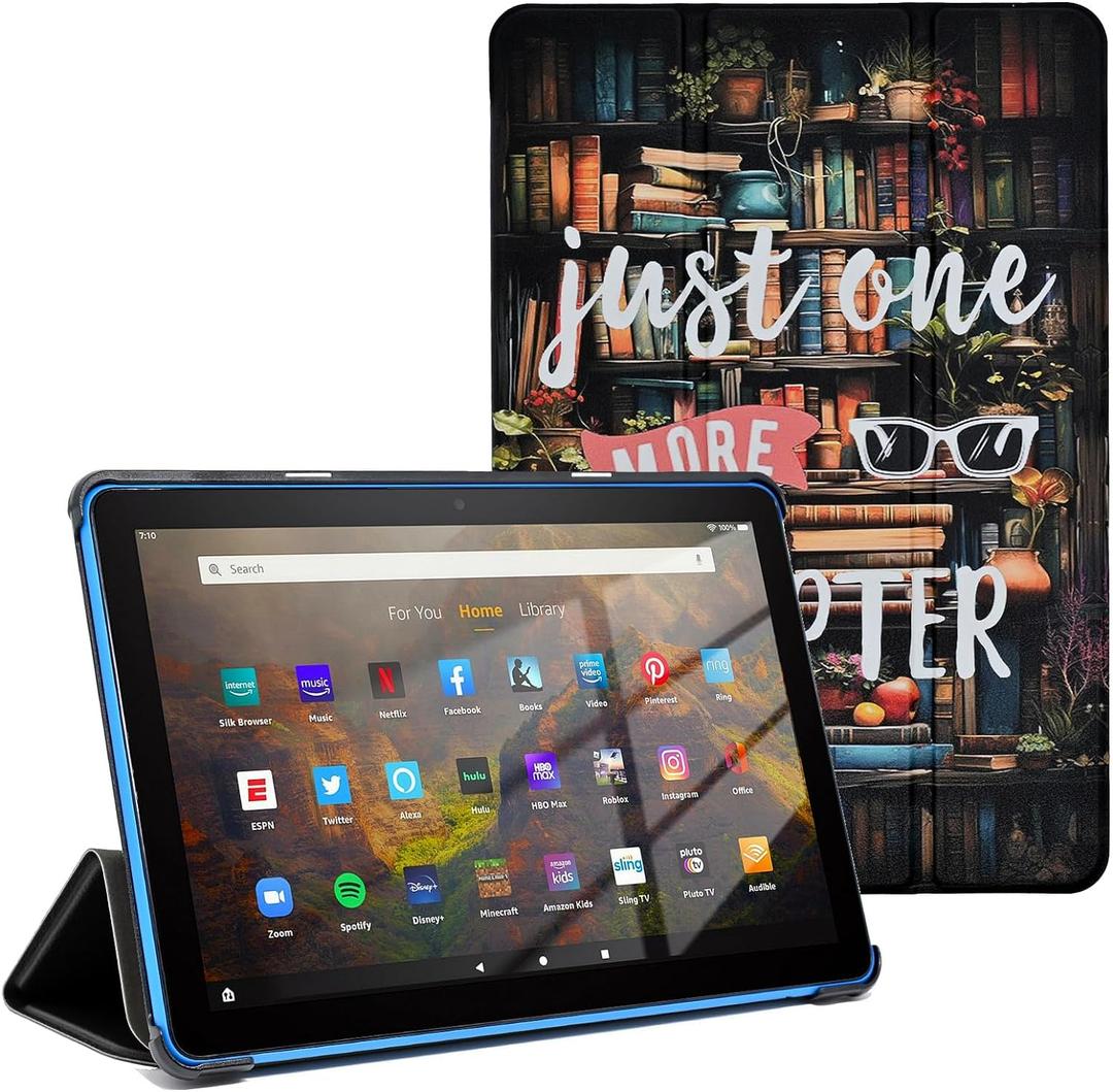 Case for Amazon Kindle Fire HD 8 & 8 Plus Tablet 12th/10th Generation 2024/2022/2020 Release, Slim Shell Trifold Stand Cover BackShell with Auto Wake/Sleep, Book Lover (Just one more chapter)