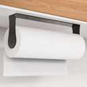 HZE Paper Towel Holder Under Cabinet, Wall Mount, Stainless Steel Paper Towel Holder for Kitchen and Bathroom, Adhesive or Screws, Silver (Black)