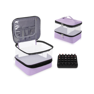 Clear Nail Polish Organizer Double layer Nail Polish Holds 30 Bottles and Nail Lamp, Nail Dryer Case Storage Supplies with Adjustable Dividers, Portable Nail Carrying Bag for Nail Tech (Purple)