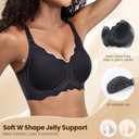 PQK Bras No Underwire for Women Comfortable Wireless Seamless T Shirt Bras Wavy Edge Full Coverage Push Up Bra (Size S Black) (Black, S)