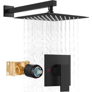 Shower Faucet Set,Shower Head and Handle Set with Valve,Single Handle,Wall Mount 10 Inch Showerhead for Modern Bathroom,Matte Black