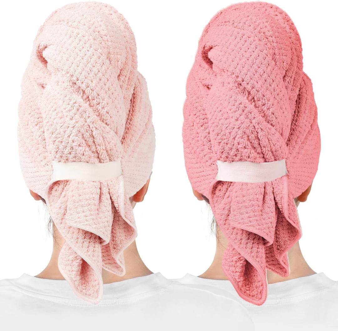 ROLSHOL 2 Packs Large Microfiber Hair Towels for Women, Super Absorbent & Quick Dry Hair Towel Wrap for Curly Long & Short Hair- Anti-Frizz Hair Turbans for Wet HairCoral Pink & Pink - 27.5''*39.4''
