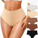 ASIMOON High Waisted Thongs Underwear for Women Seamless Underwear Ladies Soft No Show High Cut Panties 6 Pack XL