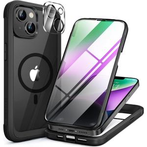 Miracase Magnetic for iPhone 14 Case 6.1",Full-Body Bumper, [Bubble Free] Built-in Tempered Glass Screen Protector+Lens Protector,Compatible with MagSafe,No Gap,Drop Proof Phone Case 14 Cover,Black