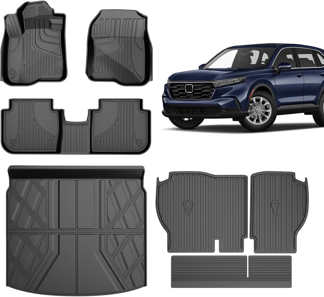 Floor Mats Fit for Honda CRV 2023 2024 2025 2026 All Models (Include Hybrid) - TTX LIGHTING CR-V All Weather Floor Liners & Cargo Liner with Backrest Mats Car Mats Accessories (Fit Upper Deck)