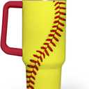 Softball Tumbler with Handle 40oz, Insulated Stainless Steel Cup with Lid & Straw, Sports Lover Gift for Men, Coach, Player, Christmas, Birthday