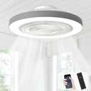 Depuley LED Ceiling Fan with Light: 19" Modern Flush Mount Low Profile Ceiling Fans with Remote & Smart APP Control - Grey Bladeless Fandelier Dimmable Quiet DC Motor for Bedroom Kids Room 6 Speeds