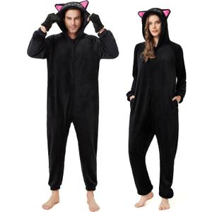 Ezuwail Unisex Adult Onesie Pajamas Outfit Animal Onesie Costumes for Women/Men (Small, Black)