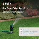 Orbit H2O-Six Gear-Drive Sprinkler on Metal T-Spike - Customizable Lawn Watering Coverage - Multi-Pattern Rotating Head with Adjustable Spray Range - Durable Outdoor Yard Irrigation Sprinkler - 58573