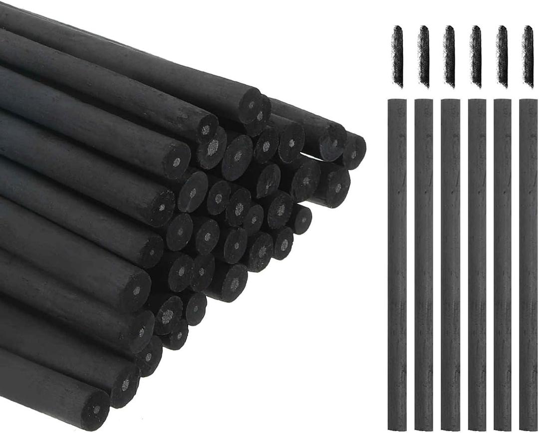 MECCANIXITY 50Pcs Willow Charcoal Sticks, 7-9mm Willow Charcoal Pencils Soft Sketch Vine Art Supplies Set for Drawing Sketching Shading Painting Artists Beginners
