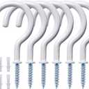 12 Pcs Ceiling Hooks for Hanging Plants, Cups, Utensils and Christmas String Lights, 1-1/4 inch Vinyl Coated Screw-in Plant and Cup Hooks for Wooden and Drywall with Anchors - White