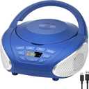 Gueray CD Player Portable Boombox: Radio CD Players with Speakers Home Audio FM Radio AUX Input Support Headphones Playlist Mode PROG Playback for Outdoor Indoor Audiobooks (Blue)
