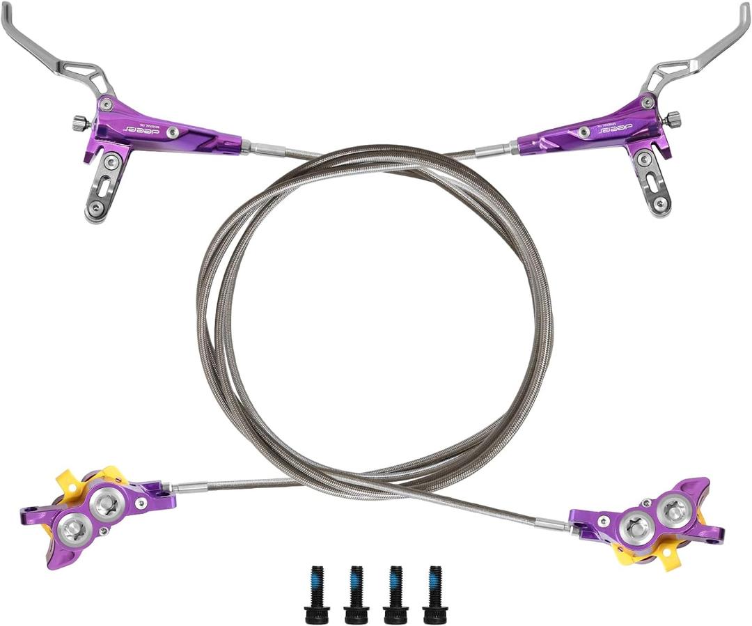 Hydraulic Disc Brake Set, Left Front 1110mm & Right Rear 1610mm, 4 Piston Bike Brakes Set Compatible with Talaria XXX/Talaria Sting MX3/Surron Light Bee X/R MX4/Segway X160 X260/79Bike(Purple)