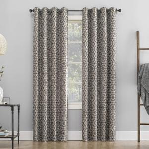 Sun Zero Verve Twill Mosaic Thermal Extreme Total Blackout Grommet Curtain Panel, 52" x 95", Cocoa Brown/Cream