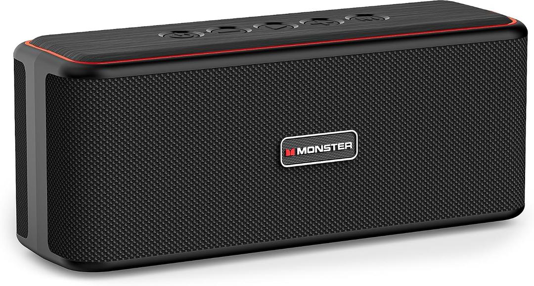 Monster Shock Plus Bluetooth Speaker, Portable Speaker with 30W Loud Stereo Sound, Bluetooth 6.0, TWS Pairing, 15H Playtime, Support AUX/TF Card, IPX6 Waterproof Wireless Speakers for Outdoor, Home