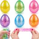Menzcci 6 Pack Easter Eggs Squishy Toys, Glitter Stress Balls Eggs Squeeze Toys for Kids Boys Girls Toddlers Easter Basket Stuffers, Party Favors, Classroom Prizes