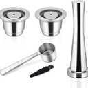 Reusable Coffee Capsules for Nespresso Originales, Stainless Steel Refillable Coffee Pods, 2pcs Reutilisable Refillable Espresso Capsule(2 Cup+ Tamper+ Stainless Steel Spoon)