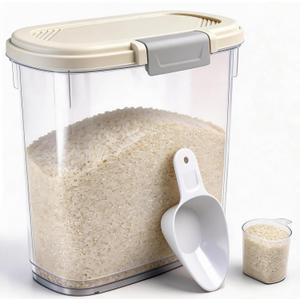 Large Rice Storage Container 15-20 Lbs, Tall Flour Container with Scoop + Cup - Slim Dry Food Storage Bin for Cereal, Sugar, Beans, Pet Dog Cat Food Container - Kitchen and Pantry Storage Organization