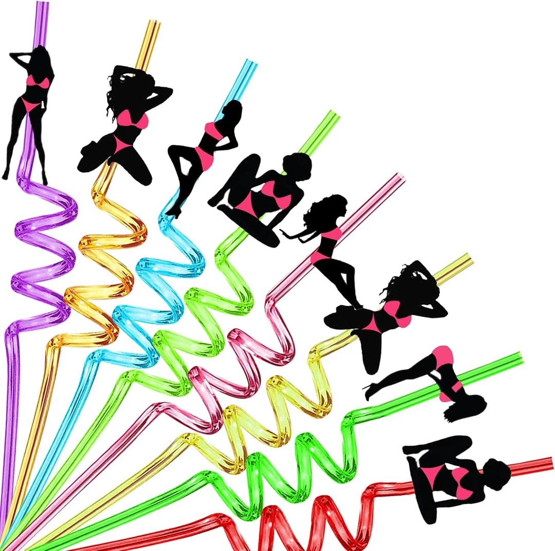 24PCS Bachelorette Theme Straws Bachelor Dancer Crazy Straws Reusable Fun Drinking Twisty Straw for Bachelor Party Adults Party Favors Decoration with 2 PCS Cleaning Brushes(Bachelorette Party Dancer)